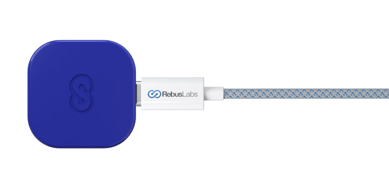 Modus internal temperature sensor, blue housing on a braided cable.