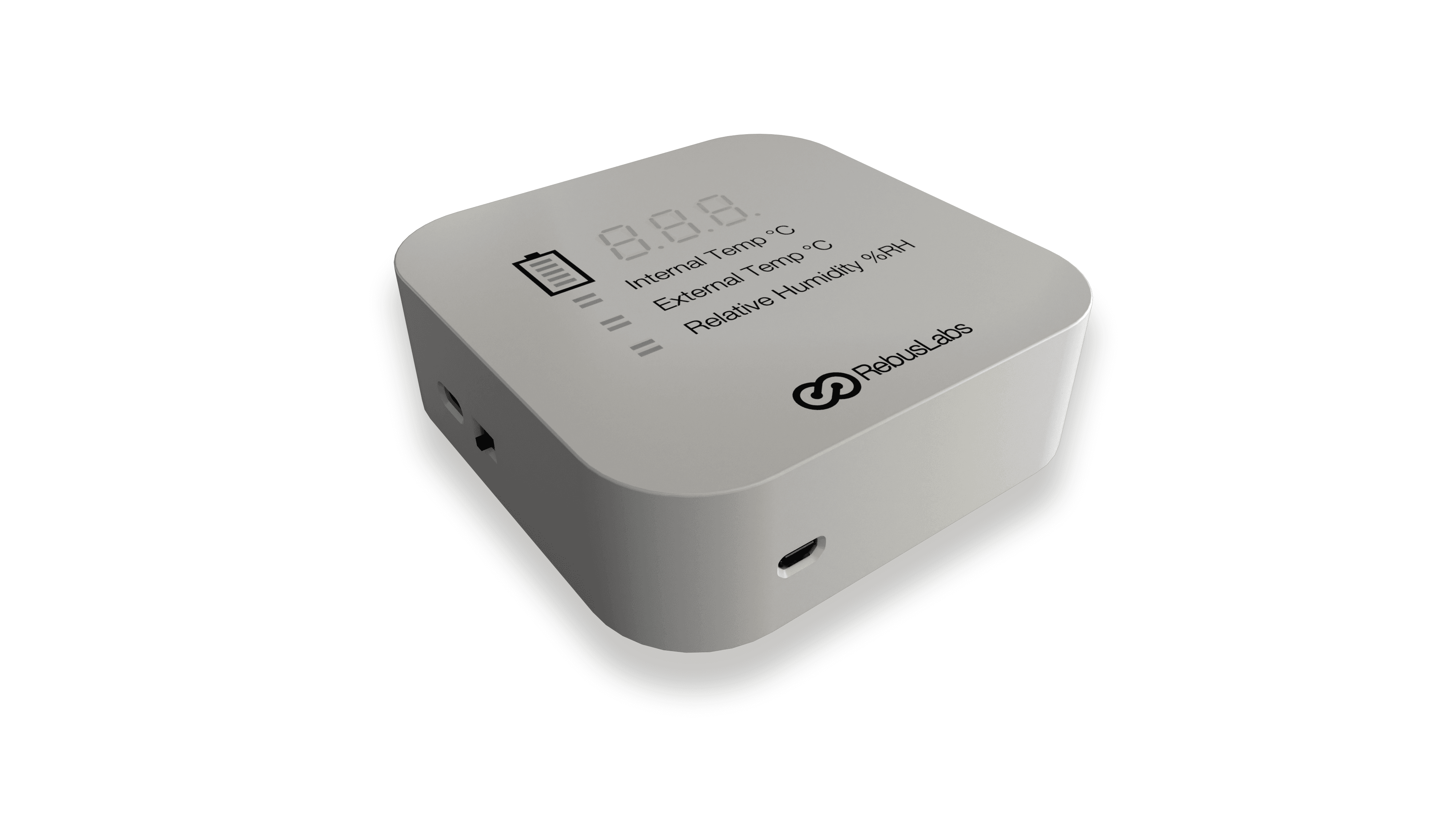 Modus device, three-quarter view showing the display and USB-C port